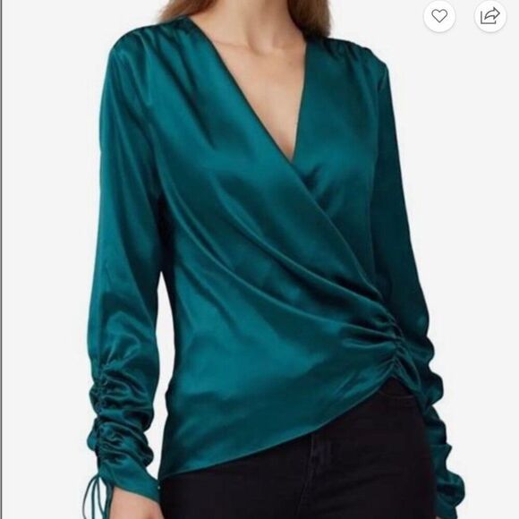 Jonathan Simkhai Green silk wrap asymetrical blouse EUC Size large - Picture 1 of 14